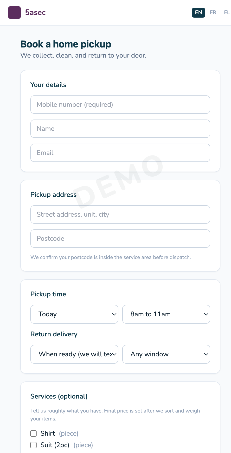 Book a home pickup